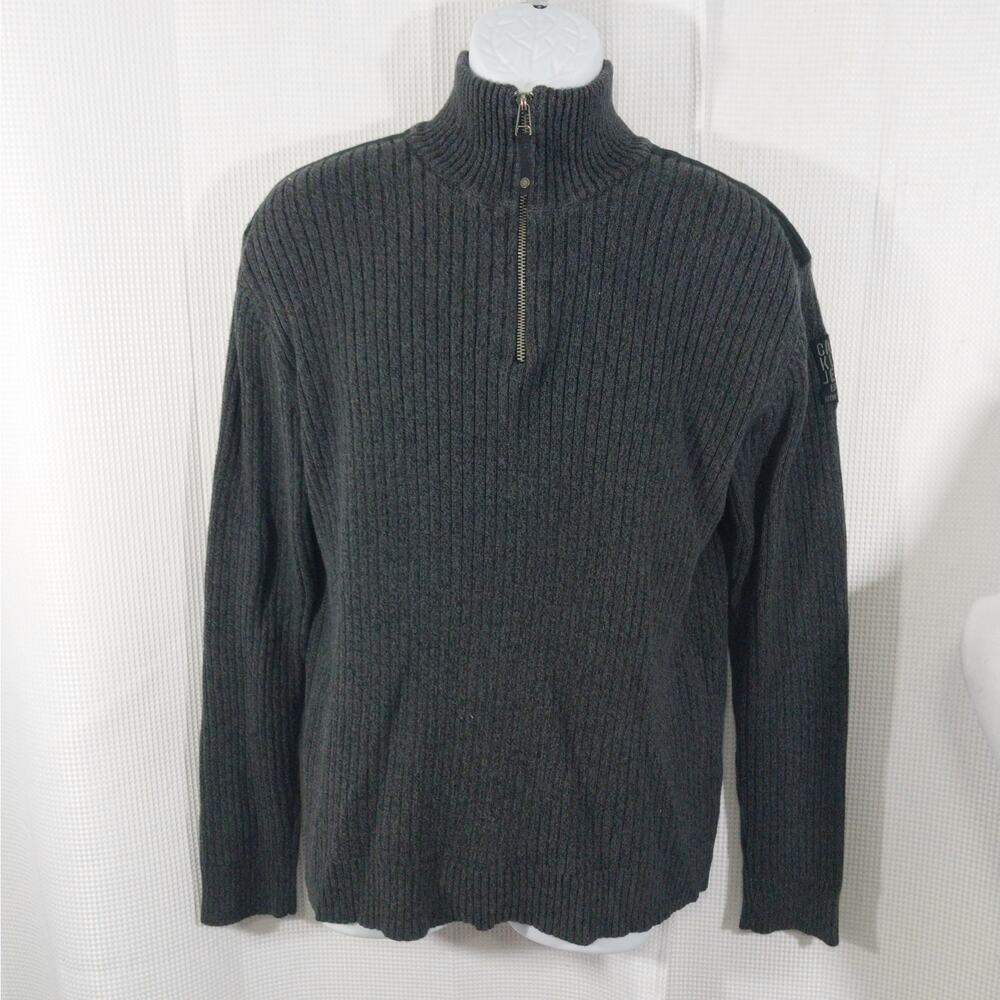 CALVIN KLEIN! MARLED BLUE/GRAY RIB KNIT 1/4 ZIP NECKLINE PULLOVER SWEATER! SZ L